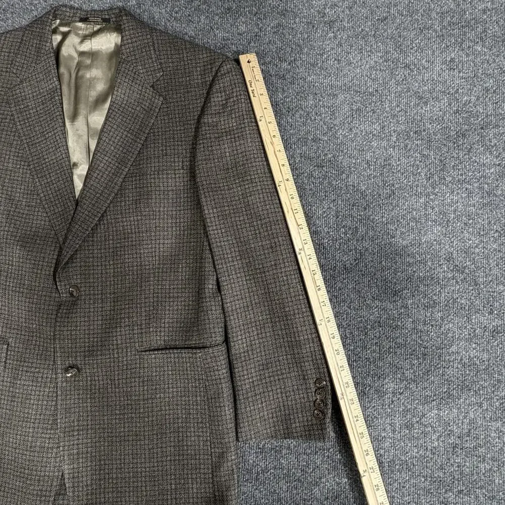 Hart Schaffner Marx Blazer Mens 41R Brown Gray Wool Made USA Check Sport Coat